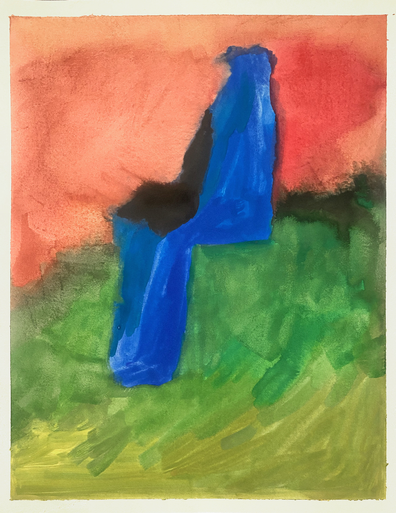 blue tree on red above blue house forms